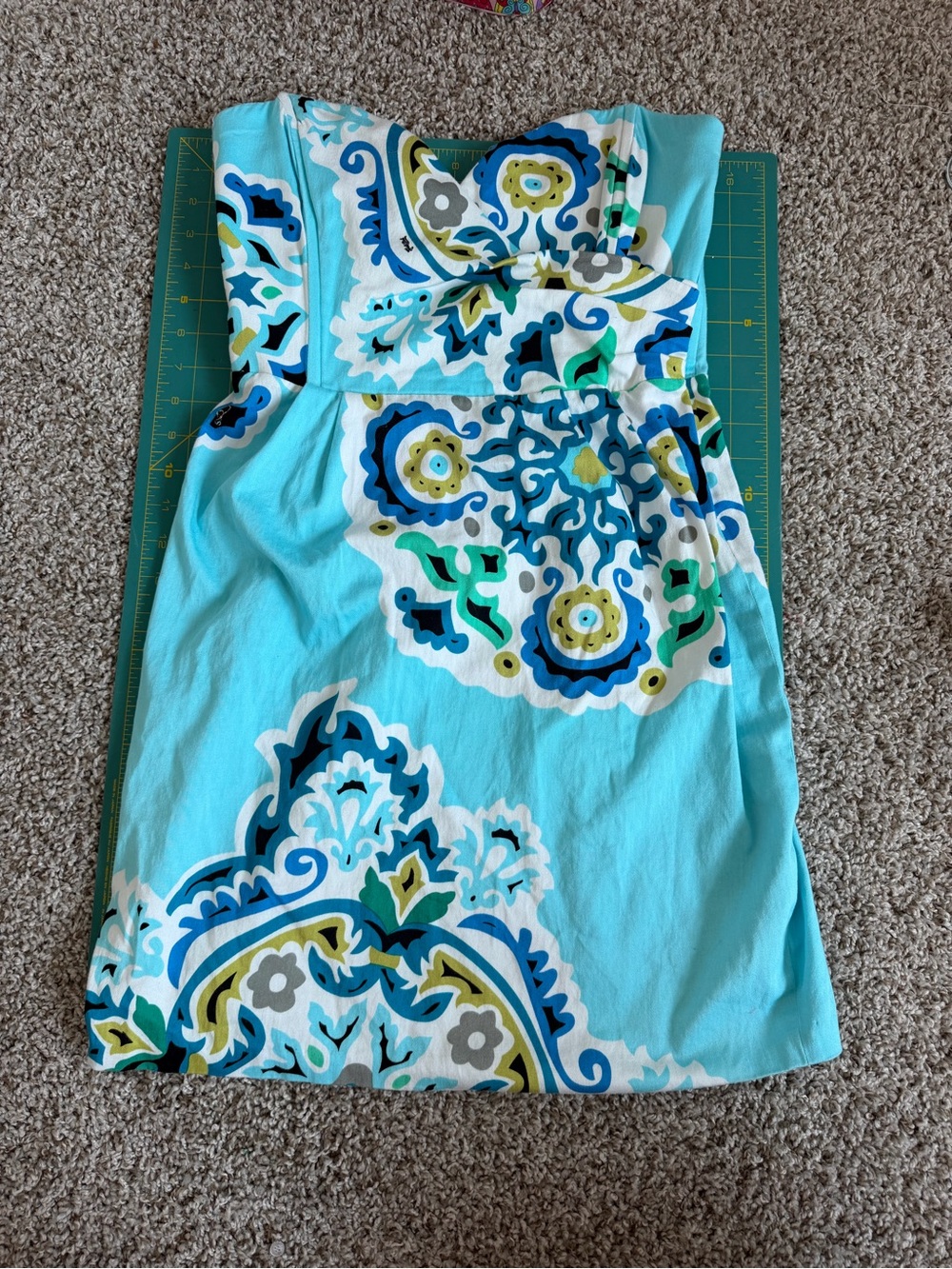 Hale Bob Aqua Strapless Backless Floral Medallion Dress